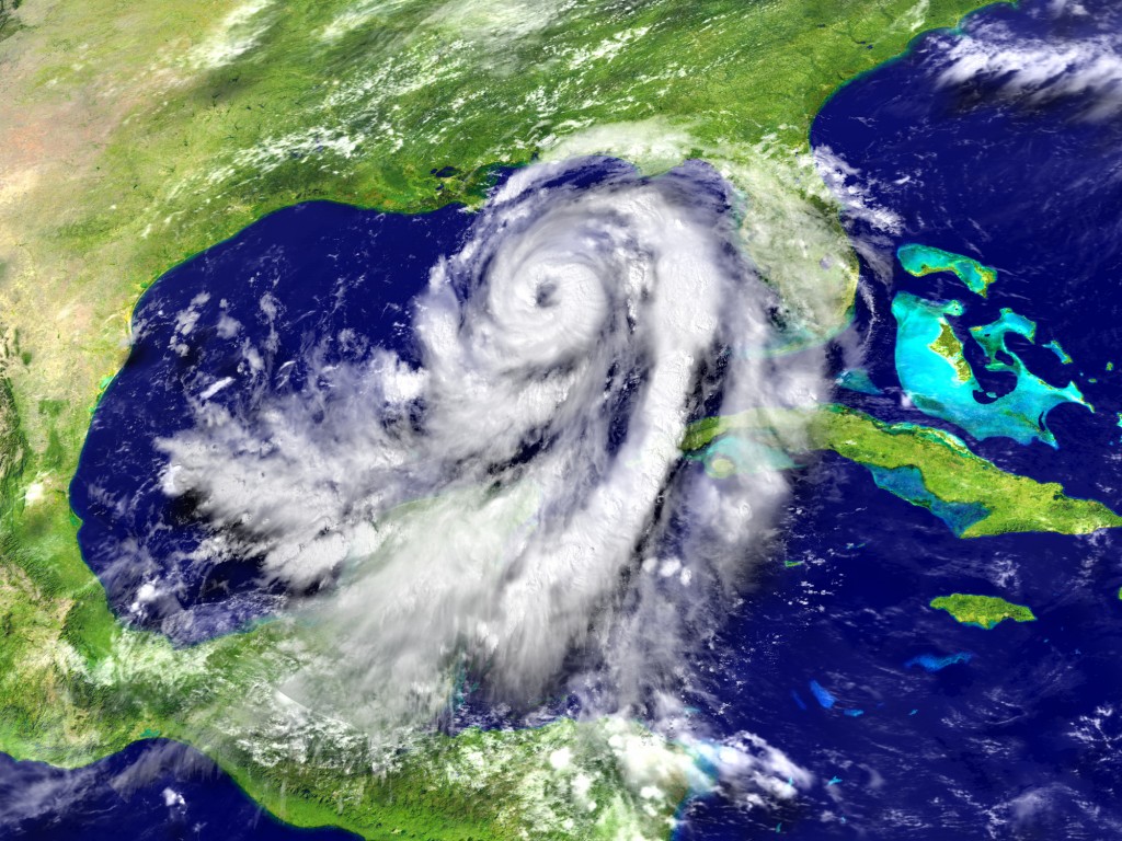 Catastrophic hurricane Matthew in Caribbean approaching US coast. 3D illustration. Elements of this image furnished by NASA.