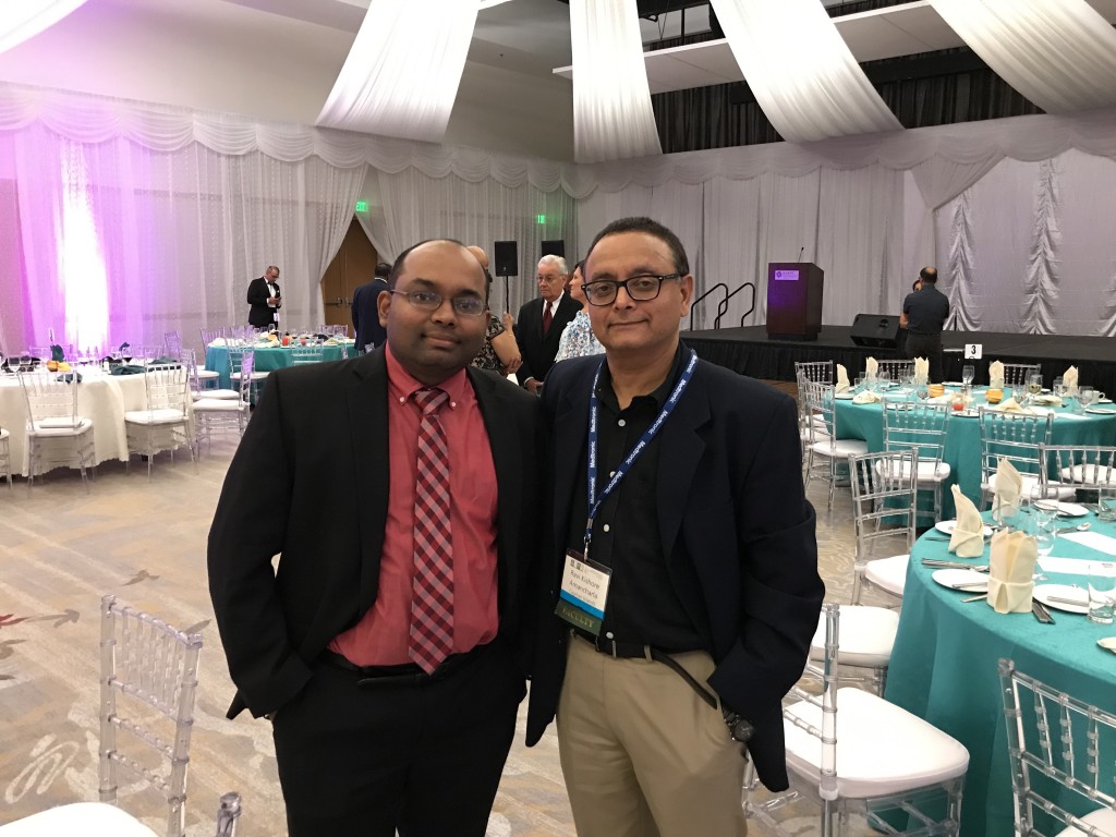 Health City’s Dr. Ravi Kishore, right, stands with Trinidad-based Consultant Internist Dr. Taarik Dookie at the Caribbean Cardiac Society’s 32nd Caribbean Cardiology Conference.